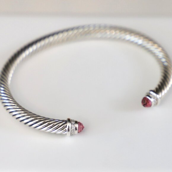 David Yurman Sterling Silver 5mm Cable Bracelet Tourmaline & Diamonds size Small - Picture 1 of 6